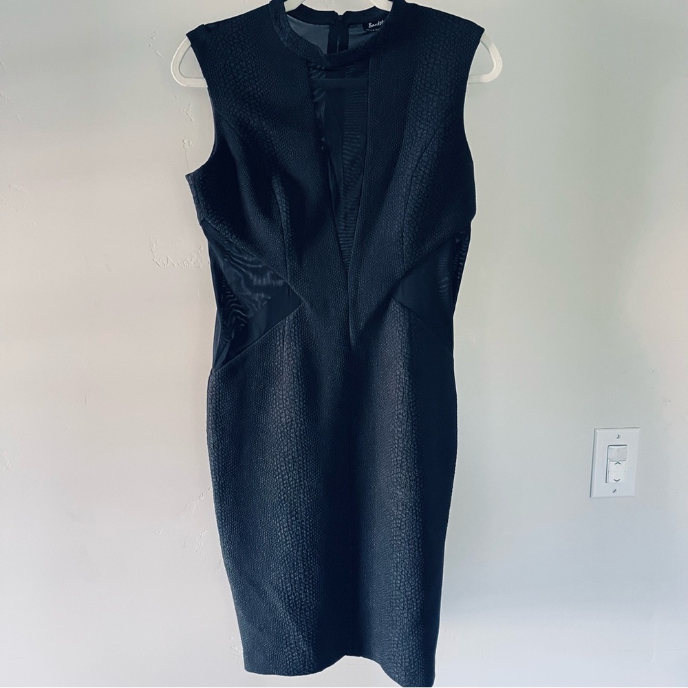 Bardot Black Textured Midi Dress, Size M